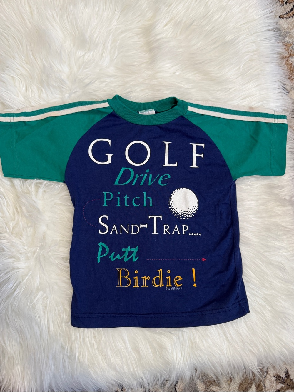 Vintage Healthtex Golf Graphic Tee Boys Size 5 Blue Green Retro Golf Shirt